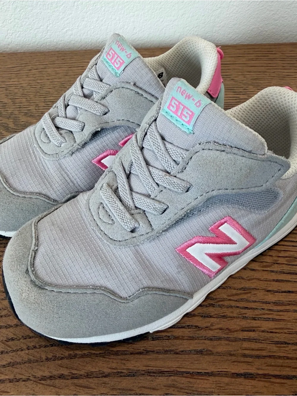 New Balance Kids Gray and Pink 515 Sneakers